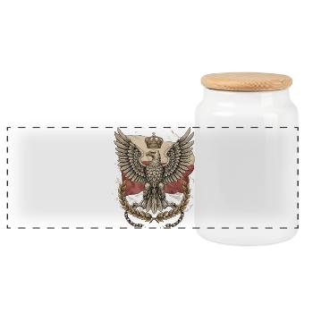 Crowned Polish Eagle Emblem - Panoramic Cookie Jar with Wooden Lid - white - Front