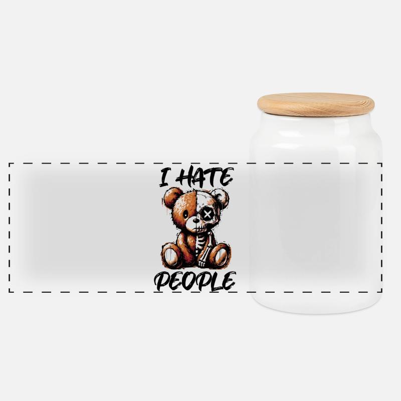 hate people - Panorama Keksdose mit Holzdeckel - Weiß