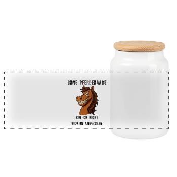 Without Horse Hair – Horse Caricature - Naughty Horse - Panoramic Cookie Jar with Wooden Lid - white - Front