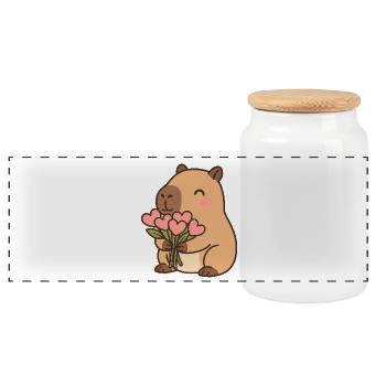 Capybara avec des fleurs en cœur – Motif de la Saint-Valentin - Boîte à biscuits avec couvercle en bois - blanc - Devant