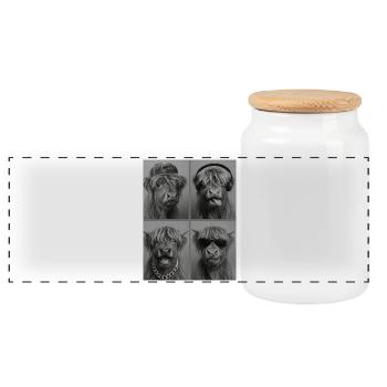 Beef Highland Cow Four Faces Collage - Panoramic Cookie Jar with Wooden Lid - white - Front