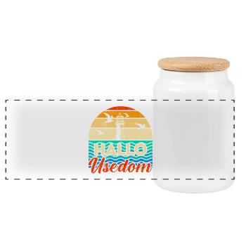 Vacances à Usedom en mer Baltique BONJOUR USEDOM Drôle - Boîte à biscuits avec couvercle en bois - blanc - Devant
