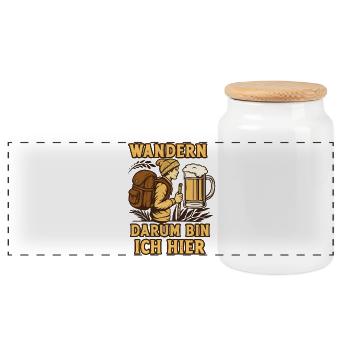 Wandern und Bier darum bin ich hier Bier Sprüche - Panorama Keksdose mit Holzdeckel - Weiß - Vorne
