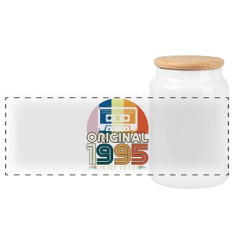 Anniversaire 1995 Original Vintage Cadeau Cassette - Boîte à biscuits avec couvercle en bois - blanc - Devant