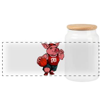 Joueur de basket Piggy / Cochon de basket - Boîte à biscuits avec couvercle en bois - blanc - Devant