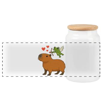 Capybara & Cupid Frog – Funny Valentine's Motif - Panoramic Cookie Jar with Wooden Lid - white - Front