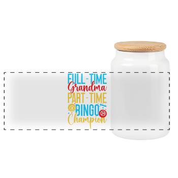 Bingo Game Full-Time Grandma Part-Time Bingo - Panoramic Cookie Jar with Wooden Lid - white - Front