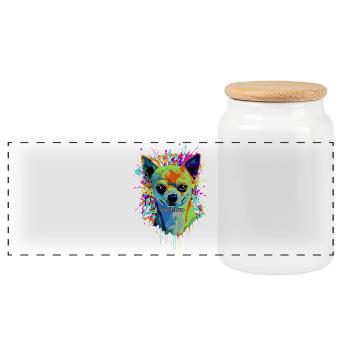 Chihuahua Graffiti Pop Art - Panoramic Cookie Jar with Wooden Lid - white - Front