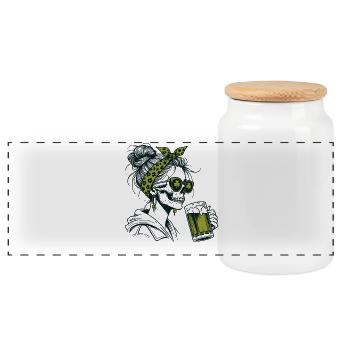 Kleeblatt-Skelett mit Bier lustig Saint Patrick's - Panorama Keksdose mit Holzdeckel - Weiß - Vorne