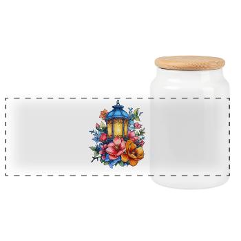 Flower lantern in the glow of the night - Panoramic Cookie Jar with Wooden Lid - white - Front