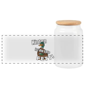 The duck is fat in the back - Panoramic Cookie Jar with Wooden Lid - white - Front