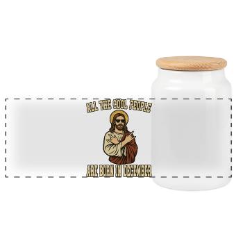 All the cool people are born in December - Jesus  - Panorama Keksdose mit Holzdeckel - Weiß - Vorne