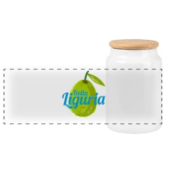 Liguria Retro Olive Italy Vintage Souvenir - Panoramic Cookie Jar with Wooden Lid - white - Front