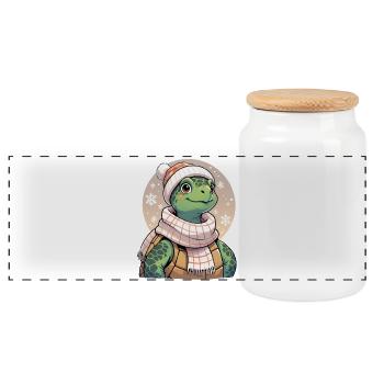 Winter-Schildkröten Illustration mit Schal - Panorama Keksdose mit Holzdeckel - Weiß - Vorne