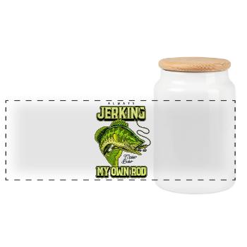 Always Jerking My Rod Funny Fishing - Panoramic Cookie Jar with Wooden Lid - white - Front