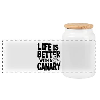 Life is Better with a Canary - Panoramic Cookie Jar with Wooden Lid - white - Front