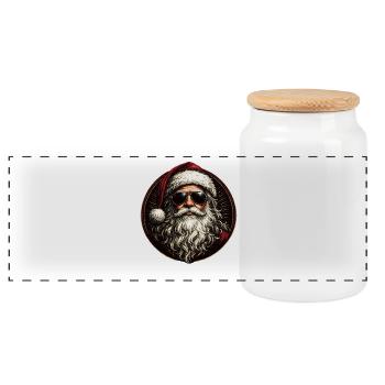 Cool Santa Claus with Sunglasses Retro - Panoramic Cookie Jar with Wooden Lid - white - Front