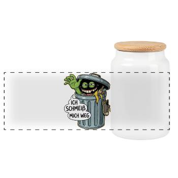 Trash Monster: I'm Throwing Myself Away - Panoramic Cookie Jar with Wooden Lid - white - Front
