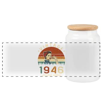 1946 Vintage Rétro Cadeau D'anniversaire Femme - Boîte à biscuits avec couvercle en bois - blanc - Devant