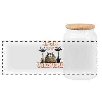 Meine Katze ist mein Valentinstag - Panorama Keksdose mit Holzdeckel - Weiß - Vorne