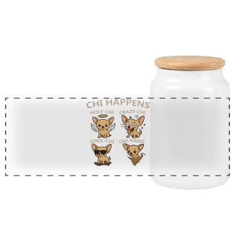 Chi Happens Four Chihuahuas - Panorama Keksdose mit Holzdeckel - Weiß - Vorne