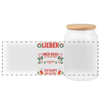 Dear Santa Claus saying, I'll buy it myself - Panoramic Cookie Jar with Wooden Lid - white - Front
