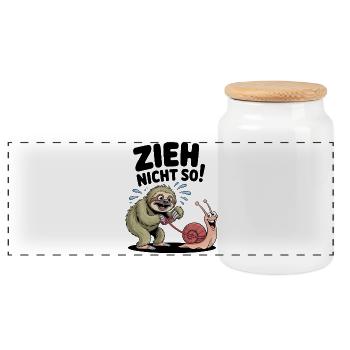 Sloth Snail Saying, Don't Pull Like That - Panoramic Cookie Jar with Wooden Lid - white - Front