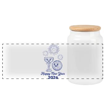 Happy New Year 2026 Fireworks Party - Panoramic Cookie Jar with Wooden Lid - white - Front