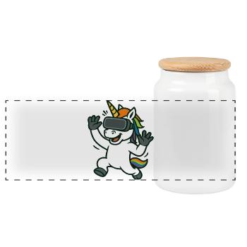 Mascotte licorne VR avec détails arc-en-ciel - Boîte à biscuits avec couvercle en bois - blanc - Devant