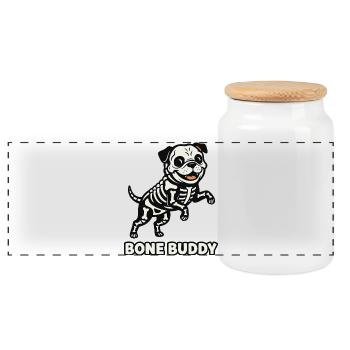 Chien Bone Buddy - Boîte à biscuits avec couvercle en bois - blanc - Devant