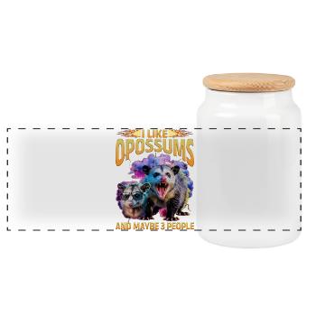 Funny Opossum - Panoramic Cookie Jar with Wooden Lid - white - Front