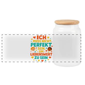 Je n’ai pas besoin d’être parfait, affirmation - Boîte à biscuits avec couvercle en bois - blanc - Devant