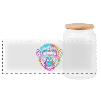 Bunter Schimpanse im Neon-Art Stil - Panorama Keksdose mit Holzdeckel - Weiß - Vorne
