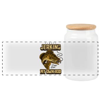 Always Jerking My Rod Funny Fishing - Panoramic Cookie Jar with Wooden Lid - white - Front