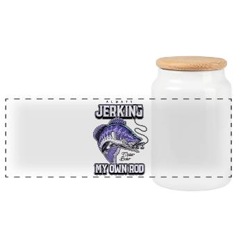 Always Jerking My Rod Funny Fishing - Panoramic Cookie Jar with Wooden Lid - white - Front