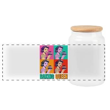 Backen Torte Backkönigin Backfee Bäckerin Pop Art - Panorama Keksdose mit Holzdeckel - Weiß - Vorne