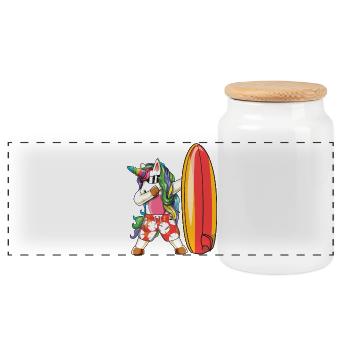 Dabbing, surf, licorne, lunettes arc-en-ciel plage - Boîte à biscuits avec couvercle en bois - blanc - Devant