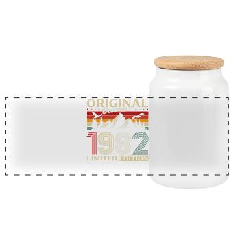 43e anniversaire Original Décembre Millésime 1982 - Boîte à biscuits avec couvercle en bois - blanc - Devant