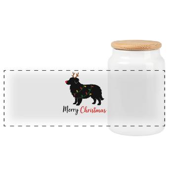 Australian Shepherd Weihnachten Winter Tiere Hunde - Panorama Keksdose mit Holzdeckel - Weiß - Vorne