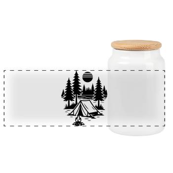 Camping nature sous tente Camping au feu de camp - Boîte à biscuits avec couvercle en bois - blanc - Devant