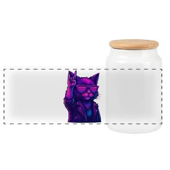 Synthwave Cat 2 Rétro Rock années 80 - Boîte à biscuits avec couvercle en bois - blanc - Devant