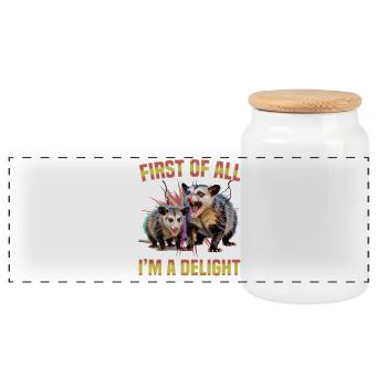 Funny Opossum - Panoramic Cookie Jar with Wooden Lid - white - Front