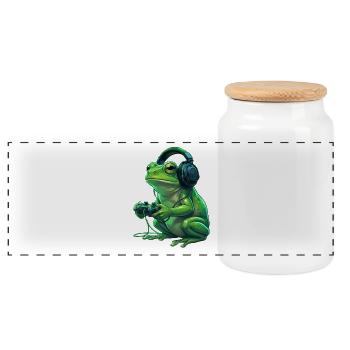 FroschGamer mit Kopfhörern - Panorama Keksdose mit Holzdeckel - Weiß - Vorne