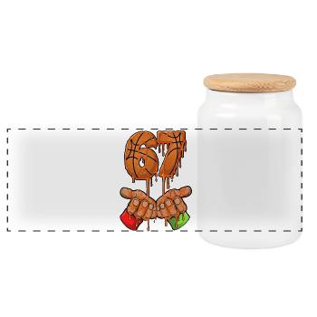 67 Meme Basketball Tropfen Style Streetball Design - Panorama Keksdose mit Holzdeckel - Weiß - Vorne