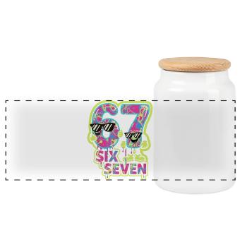 Kids Meme 67 Six Seven 6 7 Italian meme - Panoramic Cookie Jar with Wooden Lid - white - Front