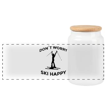 Ne t’inquiète pas, Ski Happy Sitting Saying - Boîte à biscuits avec couvercle en bois - blanc - Devant