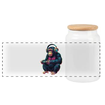 Chimpanzee Playing Animal Video Games Funny - Panoramic Cookie Jar with Wooden Lid - white - Front