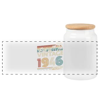 1946 Vintage Vintage Retro Birthday Gift - Panoramic Cookie Jar with Wooden Lid - white - Front
