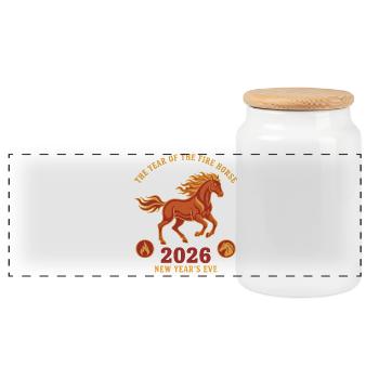 The Year Of The Fire Horse 2026 New Year's Eve - Panoramic Cookie Jar with Wooden Lid - white - Front