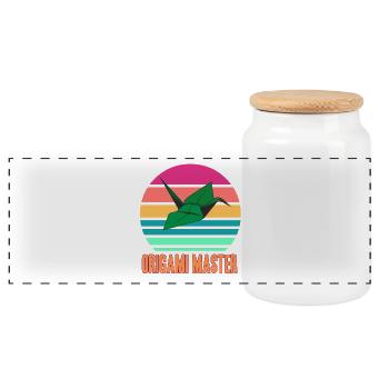 Maître en origami - pour les amateurs de pliage - Boîte à biscuits avec couvercle en bois - blanc - Devant